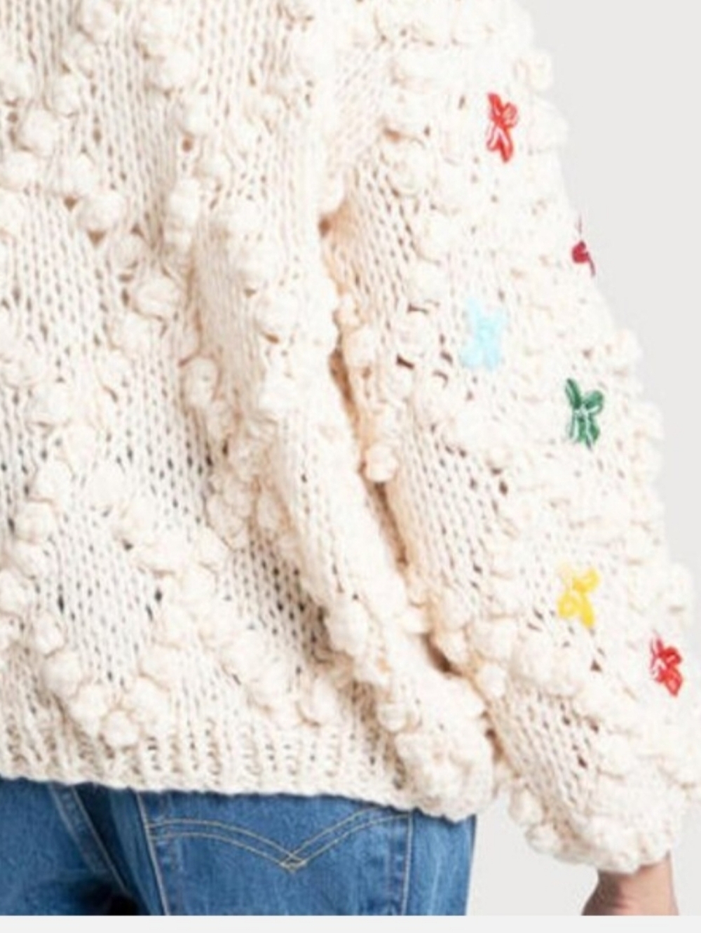 SAACHI Chunky Crochet Cardigan with Colorful Embroidery-One Size - Picture 8 of 9